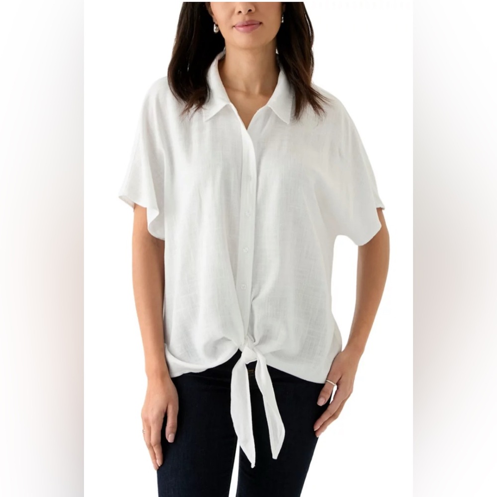 NWT Kim Rogers Women’s Short Sleeve Button Tie Front - size LP